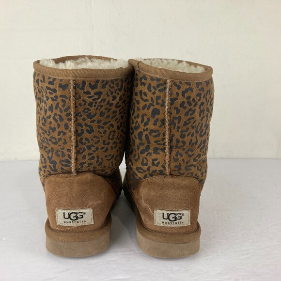 UGG Womens Sz 6 Brown Suede Leather Leopard Print Mid Calf Winter Boots - Picture 4 of 7